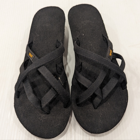 TEVA Olowahu black strappy wedge heel slide sandals - Picture 8 of 9